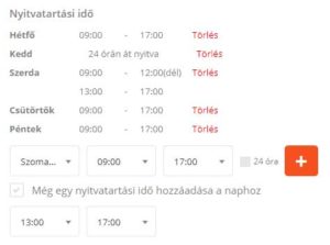 Lakberendezési és építőipari katalógus nyitva tartási idő megadása